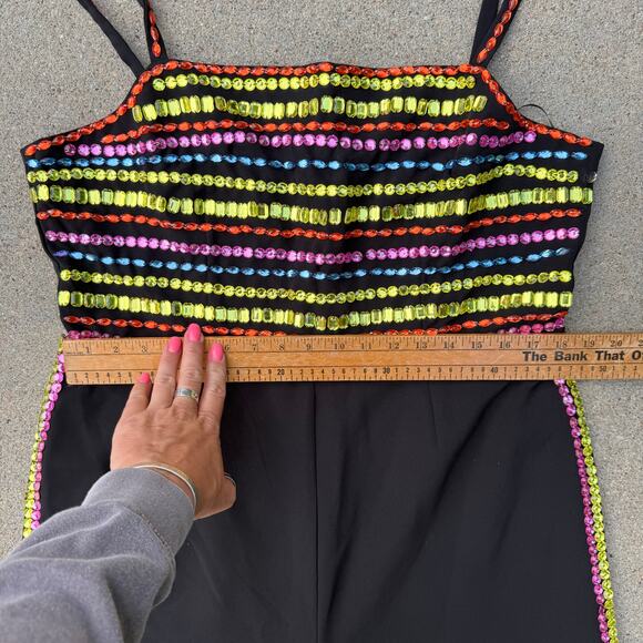 Nasty Gal Premium Black Multi Color Gem Hand Embellished Jumpsuit NWT US Size 14 - Picture 6 of 12